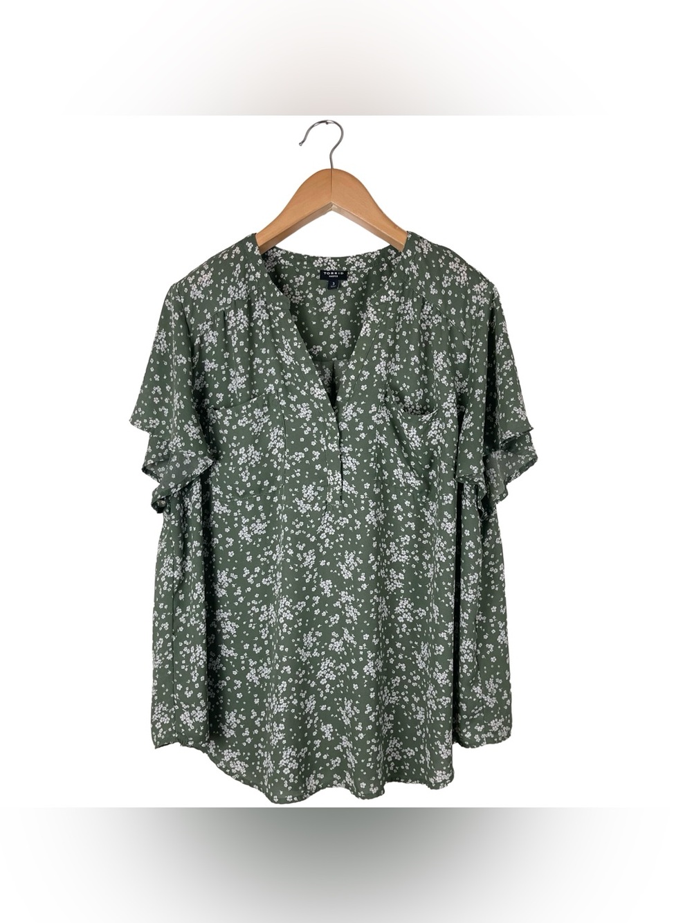 Torrid Harper Green Floral Daisy Short Sleeve Blouse Women’s Size 3X Cottagecore
